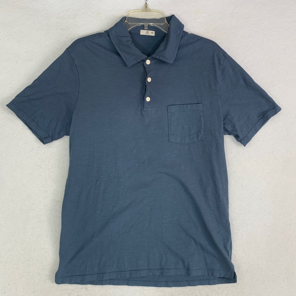 Flint and Tinder Polo Shirt Mens Medium Blue  Slub Cotton Made in USA